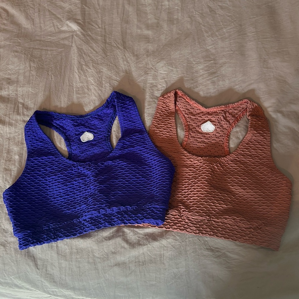 Booty by Brabants sports bras - blue and rose